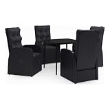 Afuera Living 5-Piece PE Rattan Patio Dining Set, Powder-Coated Steel Frame, Black Finish, Glass Top Table, Cushioned Chairs, Modern Space-Saving Design for Outdoor Garden, Patio, or Balcony Dining