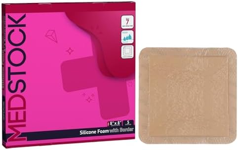 MEDSTOCK Silicone Foam Dressing with Border, 8"x8" (Pack of 5), W...