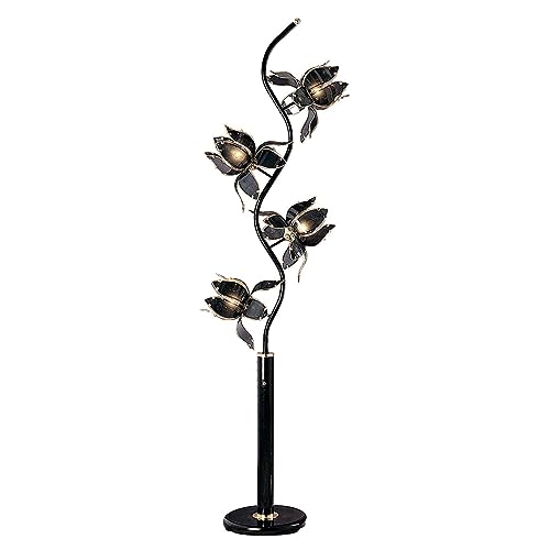 image for EAUSO 4 Flower Shaped Glass Shades Modern Floor Lamp Metal Post Base f