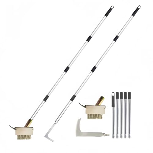 MiaoMa Weed Crevice Hook,156cm Long Handle Removable 2-in-1 Stainless Steel Manual L-Shaped Weeding Tool for Garden Cleaning Outdoor Crevice Weeder Brush