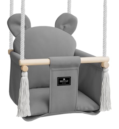 NATILU® Babyschaukel Set Indoor Outdoor | Bär Grey Velvet | Schaukel |...
