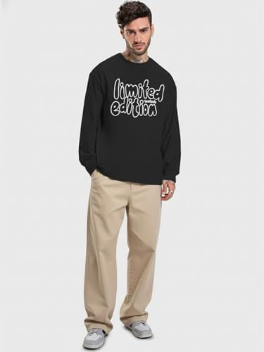 Image of LEOTUDE Oversized Full Sleeve Cottonblend Graphic Printed Round Neck Drop Shoulder Tshirt for Man (Color Mustard)