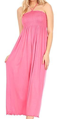 Image of Sakkas Soft Jersey Feel Solid Color Smocked Bodice String Halter Long Dress