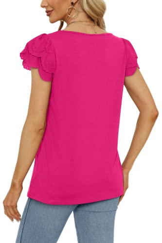 Square Neck Tops For Women Short Sleeve Solid Color Pink Tops Spring L #TOP3