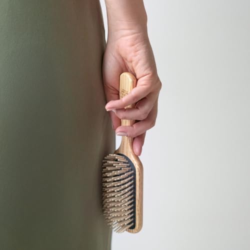 TEK Large Rectangular Wooden Hair Brush with Short Teeth – Handmade in Italy from FSC® Certified Ash Wood – For Medium to Short and Straight Hair – Anti-Static, Vegan, Eco-Friendly – 22 x 6.5 cm