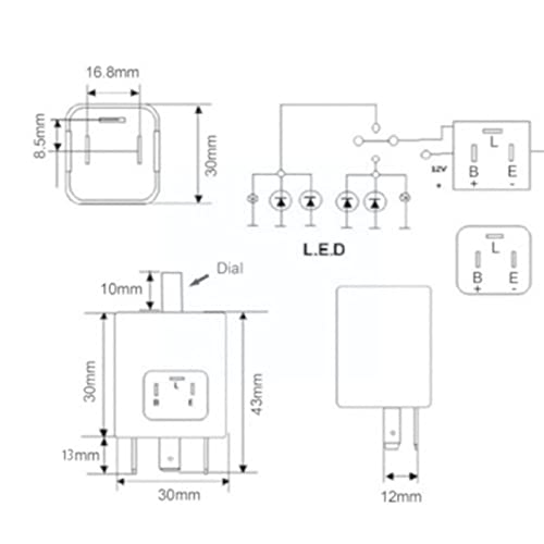 Relé de intermitencia de 3 pines CF14 ajustable para bombillas LED de coche de 12V 7