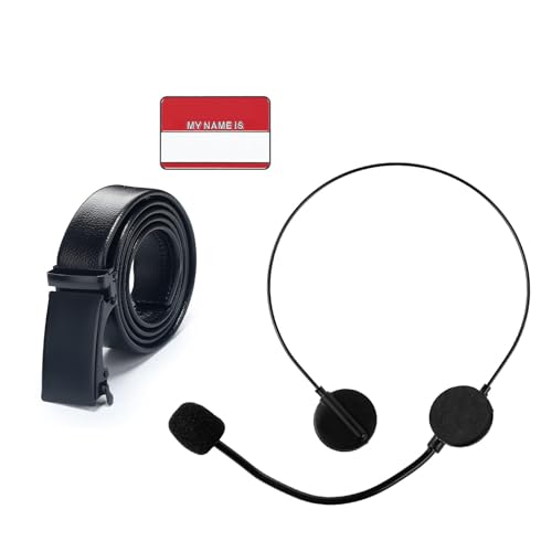 Yahenda 3 Pcs Halloween American Salesman Costume Accessories for Men Cosplay Headphones Belt Name Tag Pin Funny Halloween Costume Accessory Prop Black