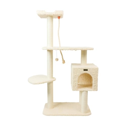 Mueble rascador para gatos de madera y peluche beige 57" miniatura 1
