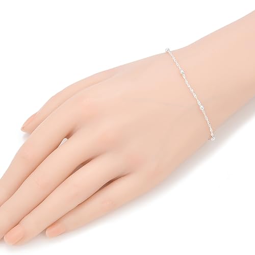 Adabele 1pc Real 925 Sterling Silver Satellite Beaded Singapore Bracelet 6.5 inch Cute Chain 3mm Ball Women Mother Hypoallergenic Jewelry SB-6A - Image 3