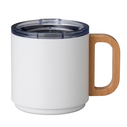 OGURA フタ付スタッキングマグ 木 真空 断熱 保温 保冷 ステンレス マグ 蓋付き 290ml 携帯マグ コーヒー ホワイト