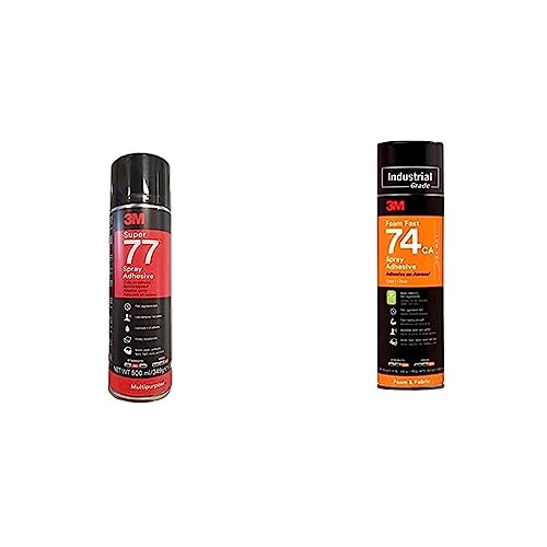 3M Adesivo Spray 74 e Super 77 - Colla per Tappezzeria, Schiume e Universale Trasparente, Permanente, Asciugatura Rapida, 500 ml, 2 Pezzi