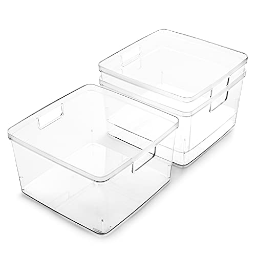 BINO | Plastic Storage Bins, Square - 3 Pack | THE LUCID COLLECTION | Multi-Use Organizer Bins | Built-In Handles | BPA-Free | Pantry Organization | Home Organization | Fridge Organizer | Freezer Org
