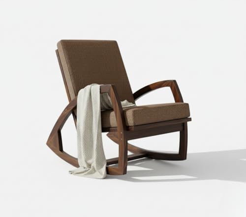 Image of Solid Sheesham Wood Rocking Chair for Living Room - Upholstered Relaxing Chair - Wooden Rocking Chair for Adults for Home Outdoor Indoor (Walnut, Zayn)