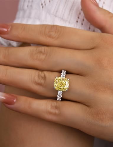 Simulated Canary Yellow Diamond Engagement Ring for Women,4.5CT CZ Gemstone,S925 Sterling Silver Promise Ring for Wedding,Travel,Daily4