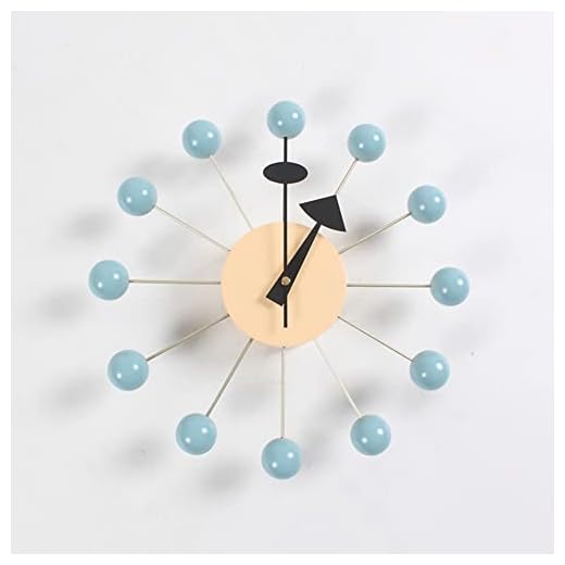 SHISEDECO Mid Century Ball Clock, Painted Solid Wood Non Ticking Decorative Modern Silent Wall Clock for Home, Kitchen,Living Room,Office etc. - Retro Design (Ball Clock in Blue)