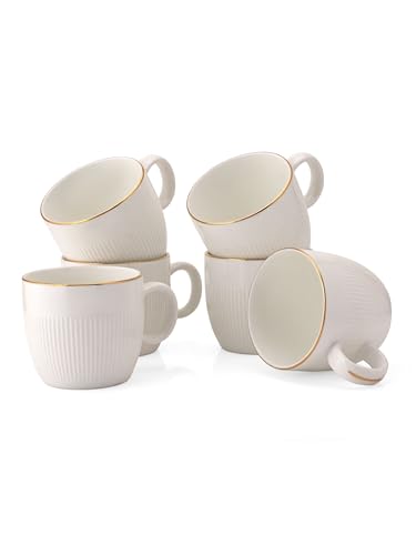 Image of Clay Craft Impression Ceramic Gold Line Coffee Mugs /Tea Cups Set of 6 Pieces, 200ml, White (Barrel), Tea Cup Set of 6, Mugs for Coffee, Cups Set of 6, Ideal for Gifting, Perfect for Home and Office
