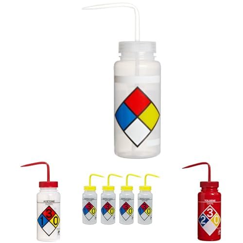 SP Bel-Art Safety-Labeled 4-Color LYOB Wash Bottles 500ml (Pack of 4) with Acetone, Isopropanol & Toluene Wash Bottles 500ml (Pack of 4 Each) (4 Items)