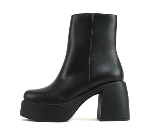 Soda “OARSMAN” ~ Women Square Toe Platform Medium Chunky Heel Ankle Boot with Side Zipper