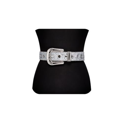 Image of Dubulle Women's Rhinestone Belt Sparkly Crystal Studded Leather Belt with Big Buckle for Fashion Dress Jeans Night Out Party