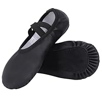Acfoda Ballet Shoes for Girls Leather Full Sole Dance Flats with Elastic Straps Ballerina Slippers Gymnastics Yoga Women Adults Black 5.5