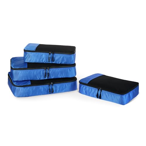 Amazon Essentials 4-Piece Packing Cubes Travel Accessories Set, Luggage Organizer with Double Zipper, Mesh Top, 100% Polyester, 2 Medium/2 Large, Blue (Previously Amazon Basics)