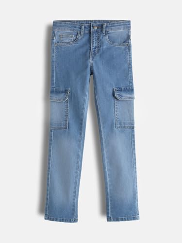 Image of Urbano Juniors Boy's Slim Fit Washed Denim Cargo Jeans with 6 Pockets Stretchable