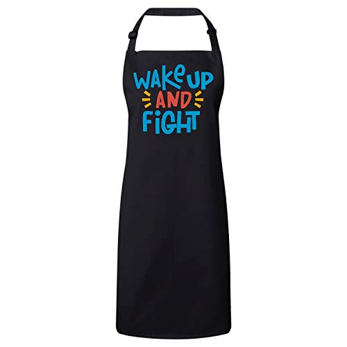 Tablier cuisine noir premium avec message de motivation Wake Up and Fight