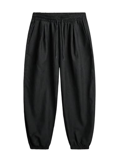 OYOANGLE Men's Casual Loose Fit Drop Crotch Pants Elastic Drawstring Waist Summer Baggy Tapered Sweatpants with Pockets3