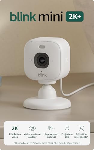 Caméra Mini 2K+ Blink (nouvelle génération) | Caméra de surveillance à domicile sur secteur avec résolution vidéo 2K, zoom 4x, vision nocturne couleur | Fonctionne avec Alexa | 1 caméra – Blanc