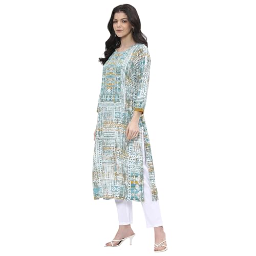 Image of BIBA Women Rayon Straight Printed Kurta|Regular Fit