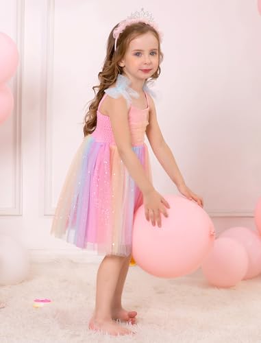 Toddler Baby Girl 1st Birthday Outfit Summer Sundress Clothes Rainbow Floral Tulle Tutu Dress Cake Smash Photoshoot4