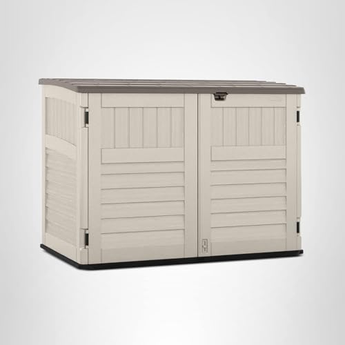 Suncast 5.9 ft. x 3.7 ft Horizontal Stow-Away Storage Shed - Natural Wood-Like Outdoor Storage for Trash Cans and Yard Tools - All-Weather Resin, Hinged Lid, Reinforced Floor - Made in The USA - Thumbnail 7