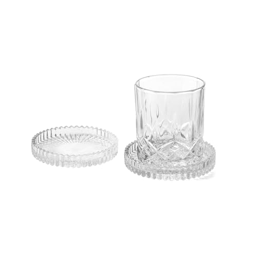 ZQXJWFY Glass Coasters Round Cup Mat Clear Glass Coasters for Drinks Coffee Tea Wine Decorative Wine Bottle Coaster Crystal Drink Coaster for Restaurant bar Kitchen Dining Table (BD-Clear-2pcs)