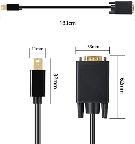 XMSJSIY Mini DP/Displayport to VGA Cable Adapter, Thunderbolt Mini DP Male to VGA Male Converter Laptop to PC Monitors 1080P-1.8 M