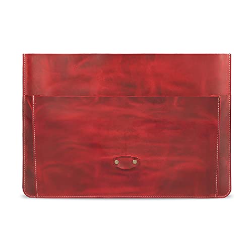 Londo Real Grain Leather MacBook Case with Front Pocket & Flap Closure (Red, 15-16 Inches) by Londo - Used condition - Image 3