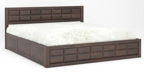 Image of Sheesham Wood King Size Bed with Box Storage | Wooden Double Bed Cot Palang Furniture for Bedroom Living Room and Home (Walnut Finish)