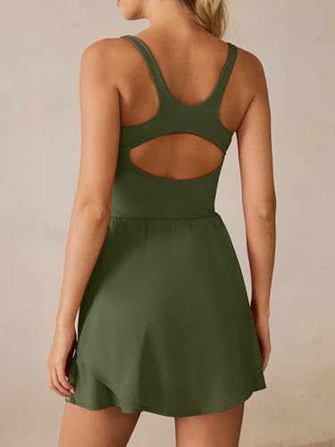 Image of Caracilia Women Tennis Golf Dress with Pocket | Square Neck 2 Layers Hem, Built in Shorts and Bra, Workout Athletic Active Gym, Summer Clothes