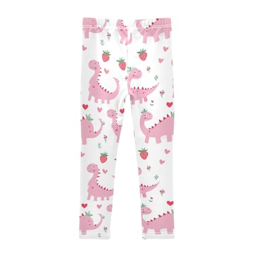 Wusikd Pink Dinosaurs Girls' Leggings Toddler Doodles Hearts Strawberry Kids Yoga Pants Dance Active Tights 4T2