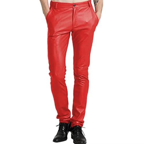 Pantalon de scène stretch homme en cuir synthétique coupe crayon slim