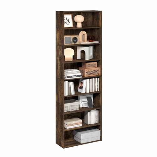 Image of Furinno Basic Book Shelf, 8-Tier Bookcase with Open Shelf, Standing Bookshelf, Cube Storage Organizer, 9 x 24 x 71, for Living Room, Bedroom, Home Office, Amber Pine
