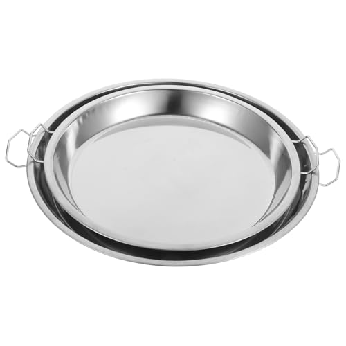 Cabilock 2pcs Stainless Steel Steaming Fish Plates Round Non-Magnetic Multi-Purpose Serving Trays for Grilling Fish Seafood Vegetables Kitchen Platters for Parties Banquets