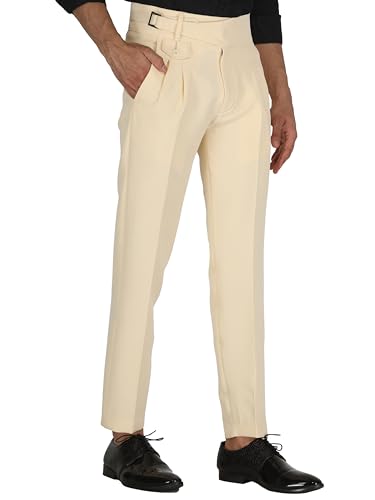 Image of MALENO Tapered Stretchable Poly Lycra Double Pleated Broad Waist Band Gurkha Pants for Men | Korean Fashion Dress Pant for Men