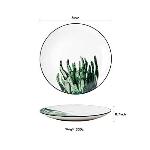 Ycbh 8 Inch Set Of 6 Assorted Designs, Porcelain Plates With Plants Pattern, White Ceramic Dinnerware For Steak Luncheon Salad Dessert Serving Bread, Microwave Oven Dishwasher Safe #TOP3