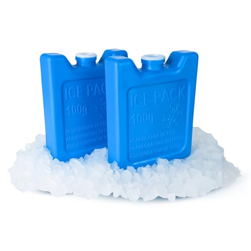 CHEFZOCO Acumulador de Frio, Bloques de Hielo para Neveras portatiles, Placas Hielo Nevera, Tamaño de la Placa 7.3 x 4.5 x 8 cm, Plástico, Incluye Pack de 2 Bloques de 100 Gramos Cada uno