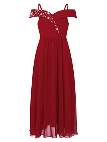 renvena Kids Flower Girls Off Shoulder Dress Long Sleeveless Chiffon Bridesmaid Wedding Pageant Prom Gown