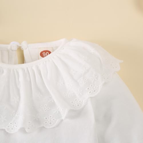 Kids Baby Girl Long Sleeve Collar Shirt Toddler White Blouse Puff Short Sleeve T-Shirt Solid Color Basic Top Bottom4