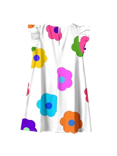 Floerns Girl's Floral Print Crew Neck Tunic Dress Ruffle Cap Sleeve Loose Short Dresses2