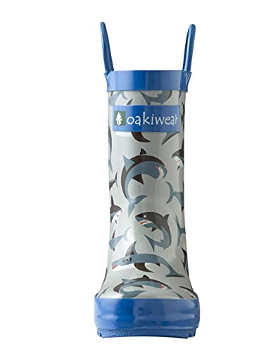 Oaki Kids Rubber Rain Boots With Easy-On Handles, Shark Frenzy, 1 Little Kid #TOP3