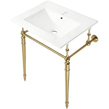 Fauceture KVPB24187W1BB Edwardian 24" Console Sink with Brass Legs Single Hole, White/Brushed Brass