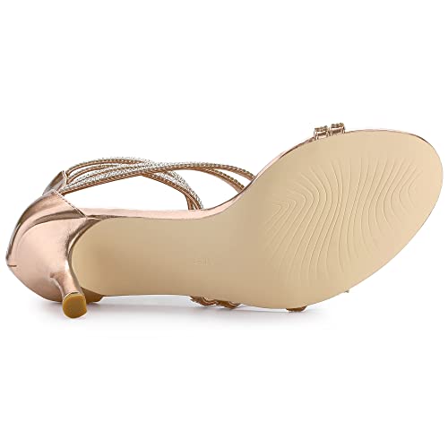 Allegra K Allegra K Women's Ankle Strap Rhinestone Stiletto Rose Gold Heels Sandals 8 M US